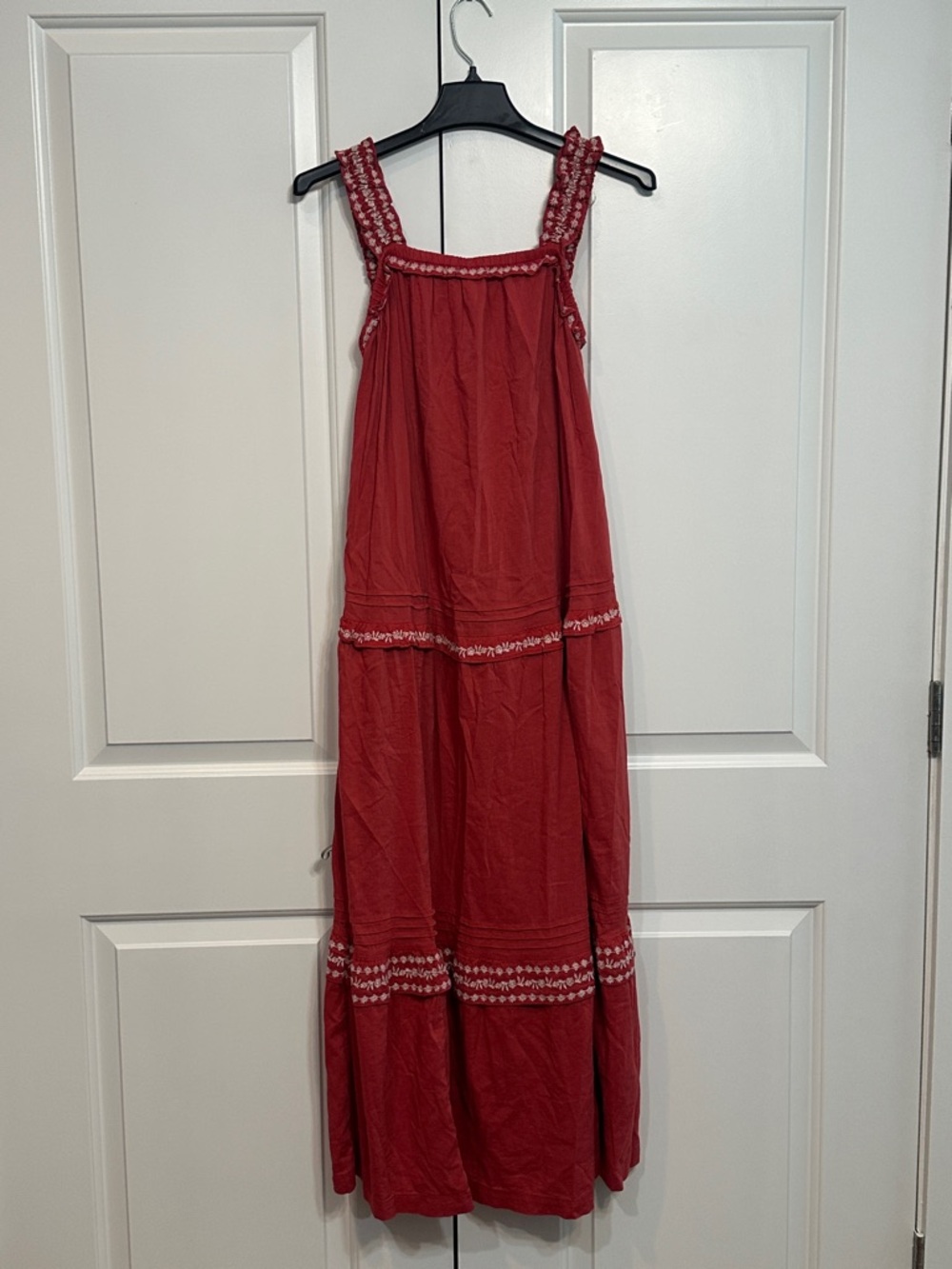Old Navy Red Maxi Dress with Embroidered Straps